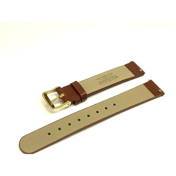 Invicta Watch Replacement Band Brown Leather 16mm Lug Gold Tone Steel Clasp - Picture 5 of 7